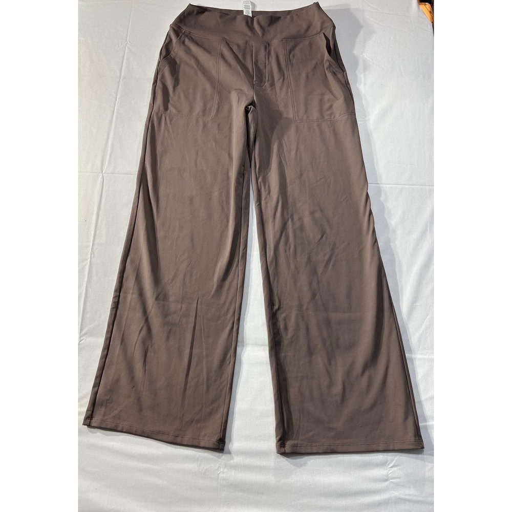 G4Free Wide Leg Yoga Pants Taupe Brown High Waisted Pockets GF23J183 Size L 10